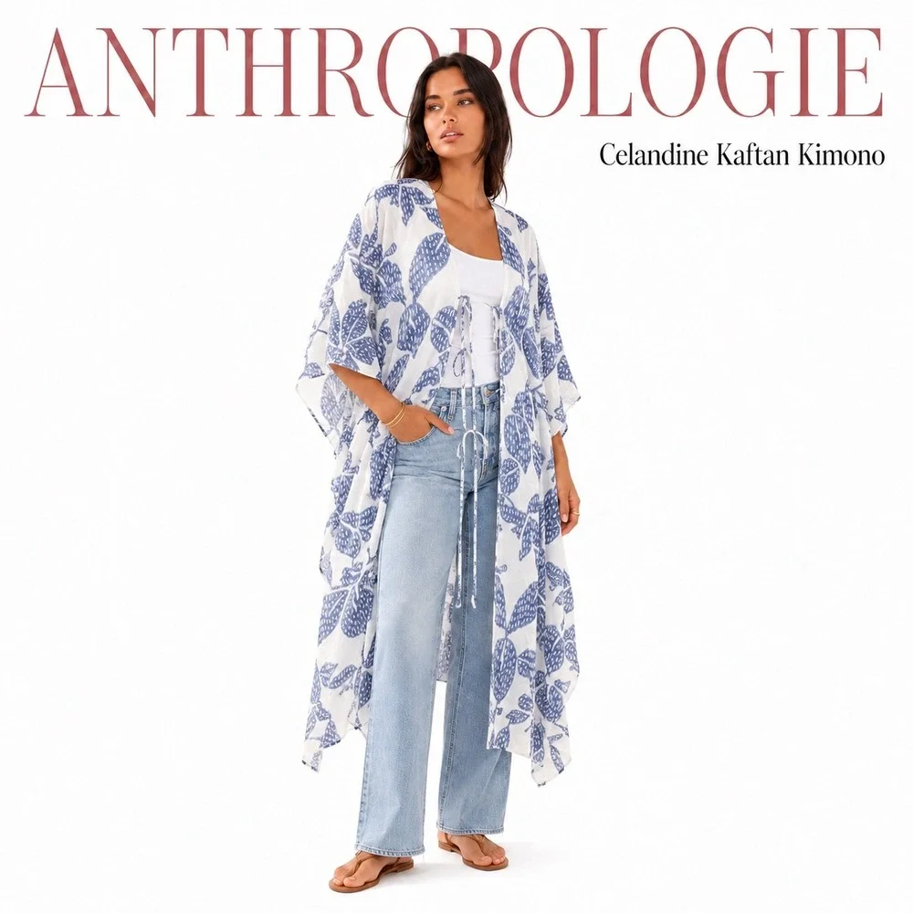 Anthropologie Blue Celandine Kaftan‎ Kimono 107266496